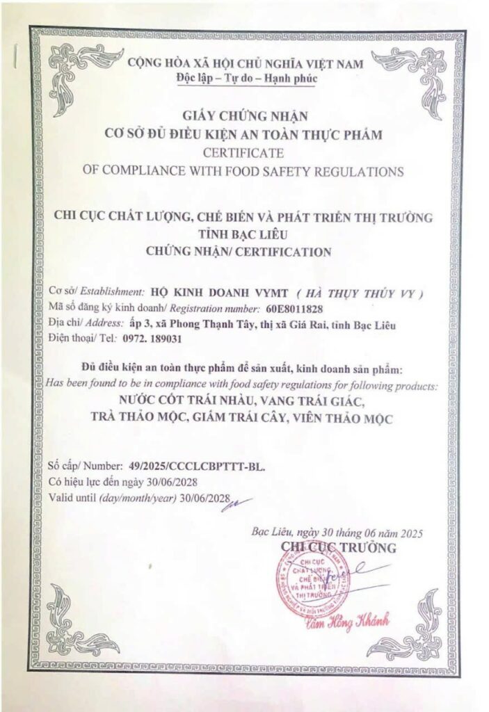 Giấy chứng nhận Vệ sinh An toàn thực phẩm